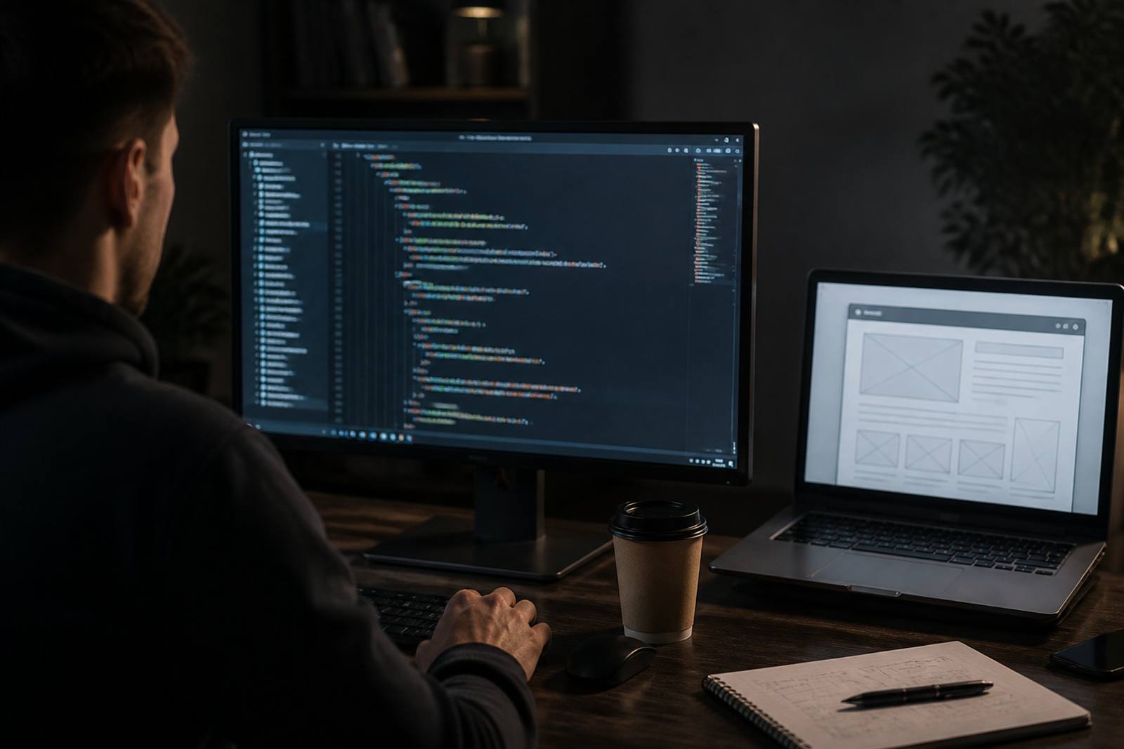 ویرایشگر کد روی مانیتور برای آموزش طراحی سایت